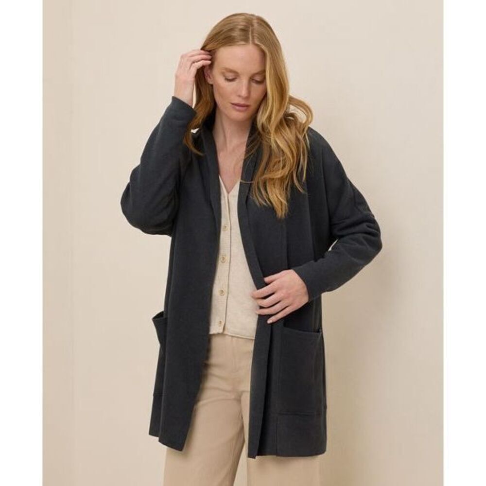 Pact Airplane Wrap Cardigan Womens Large Gray Organic Cotton Travel Open Front